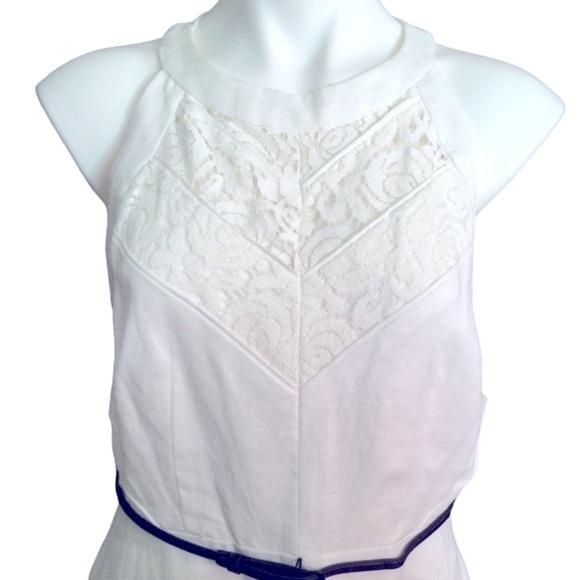 Donna Morgan Linen Lace Fit and Flare Belted Halter Neck Dress Nwt - Picture 4 of 15